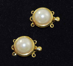 Round Gold Plated Pearl Clasps - Multi-Strand Necklace