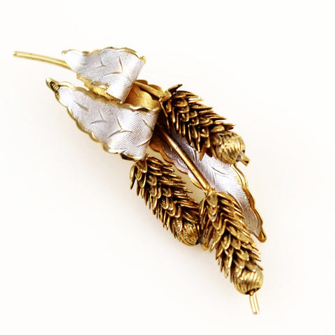 Pine Cone Enamel and Gold Plated Brooch Vintage