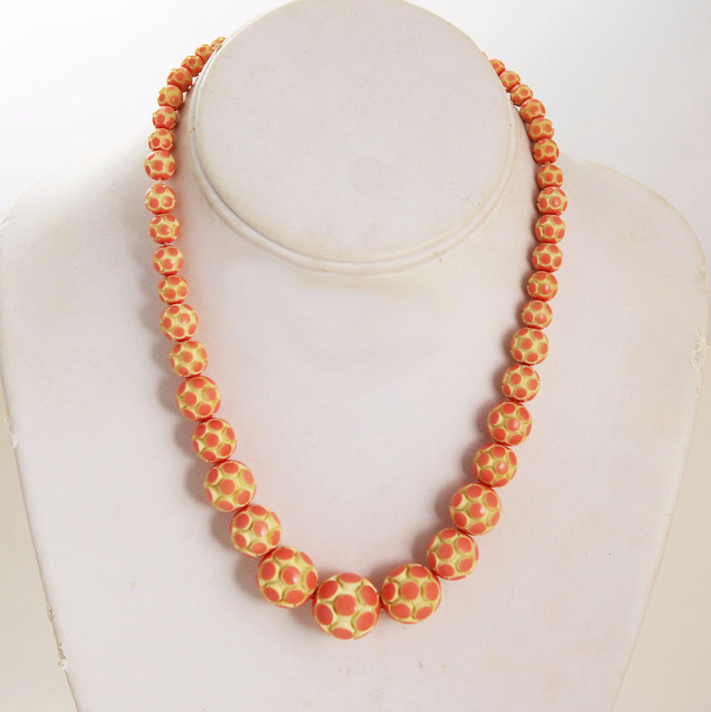 Art Deco Pink Carved Celluloid Necklace