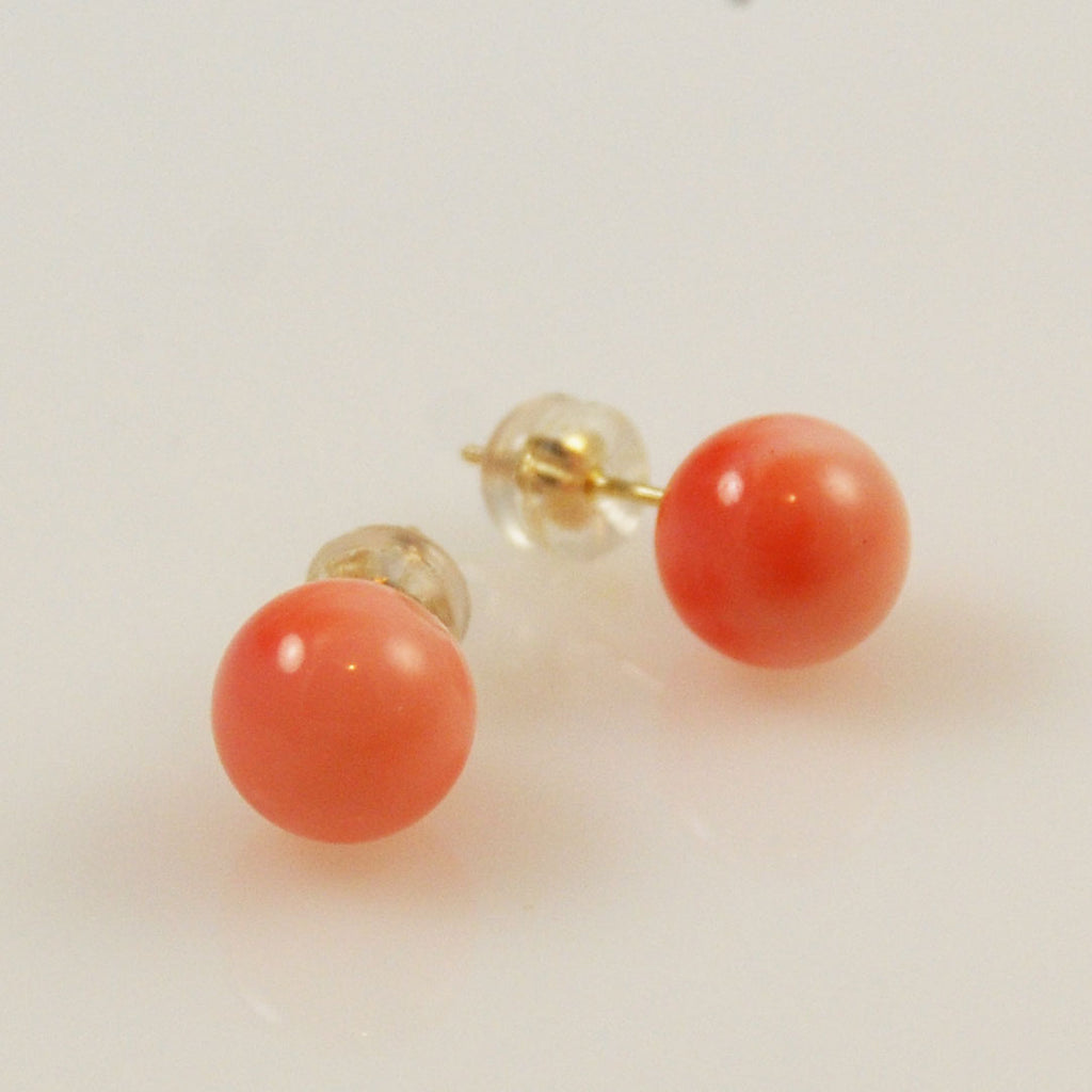 Pink Coral 8.5mm Button Earrings 14Kt Gold Posts