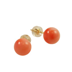Pink Coral 8.5mm Button Earrings 14Kt Gold Posts
