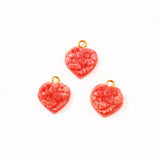 Dark Pink Carved Coral Heart Charms Pendants Floral