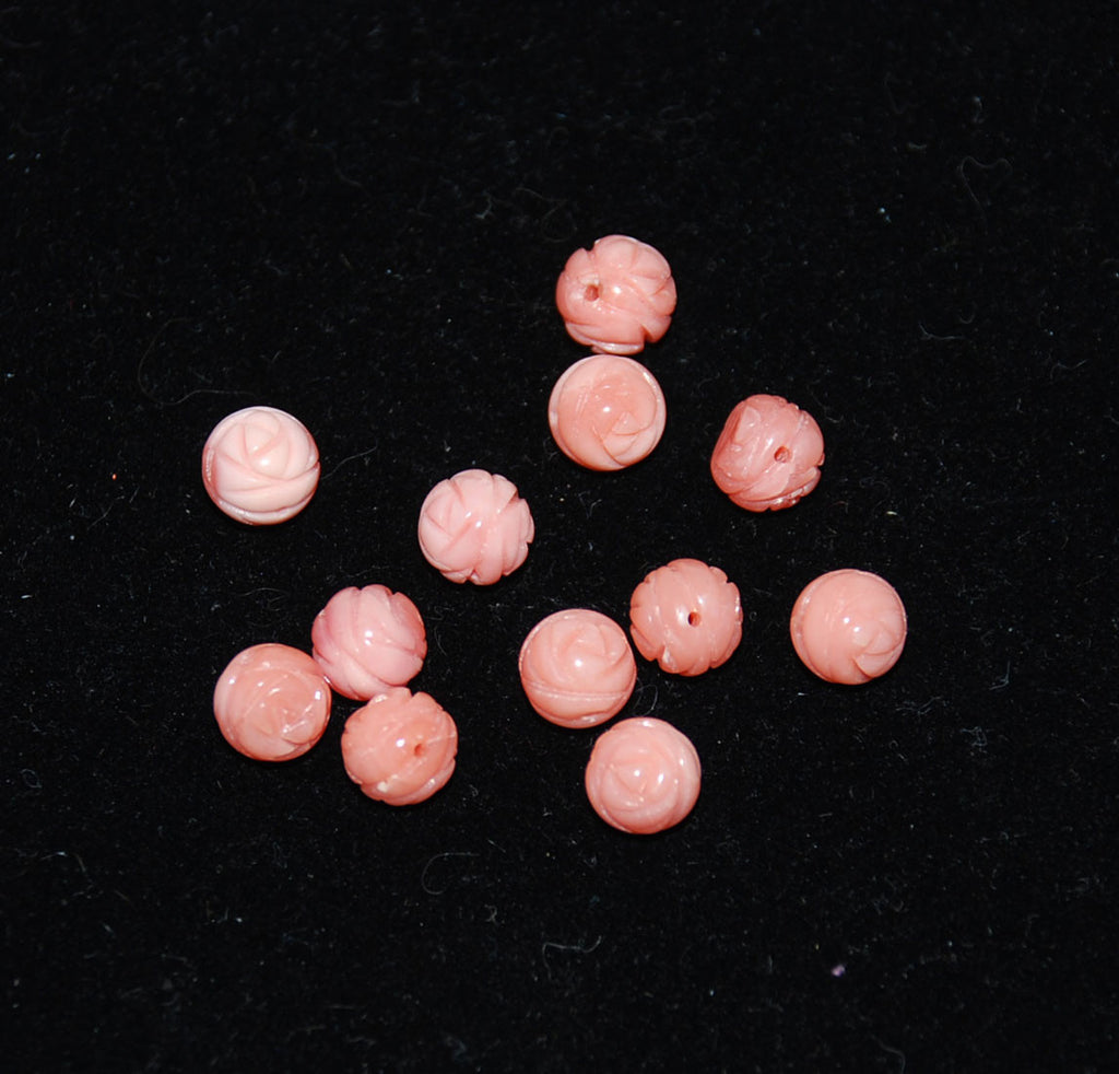 Pink Coral Carved Rose Beads Rounds (6)