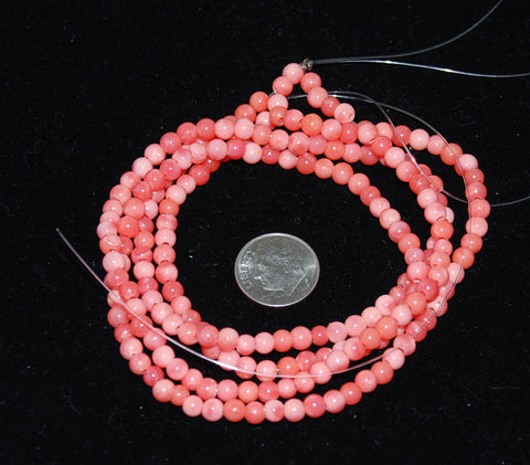 Dark Pink Coral 4mm Round Beads- Genuine natural