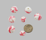 Pink and White Round Lamp Work Glass Beads 