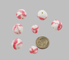 Pink & White Round Lamp Work Glass Beads 14mm (3)