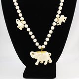 Plastic Ivory Elephant and Rose Bead Necklace Vintage