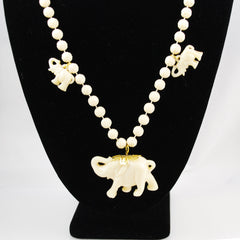 Plastic Elephant and Rose Bead Necklace Vintage