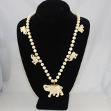 Plastic Ivory Elephant and Rose Bead Necklace Vintage