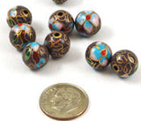 Cloisonne Cobalt Plum Round Beads Vintage Chinese