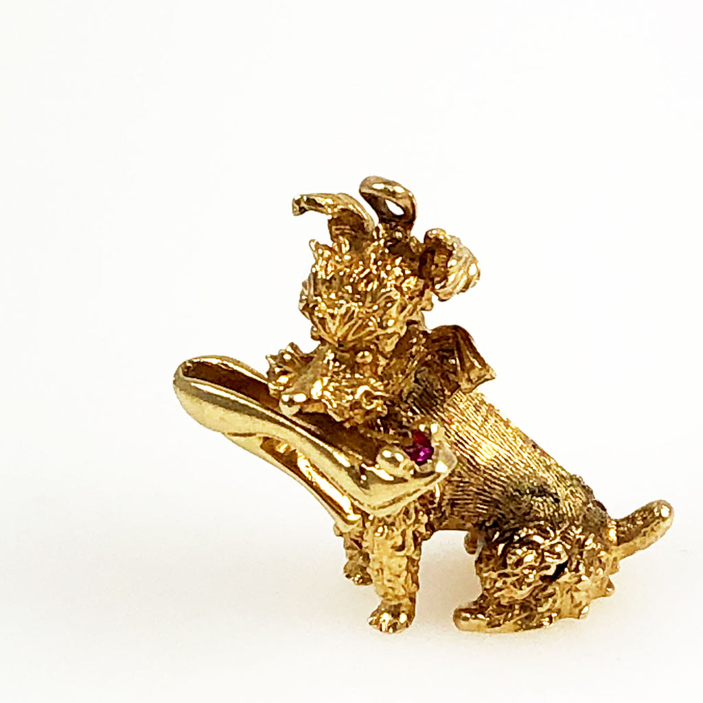 14K Gold & Ruby Poodle Charm
