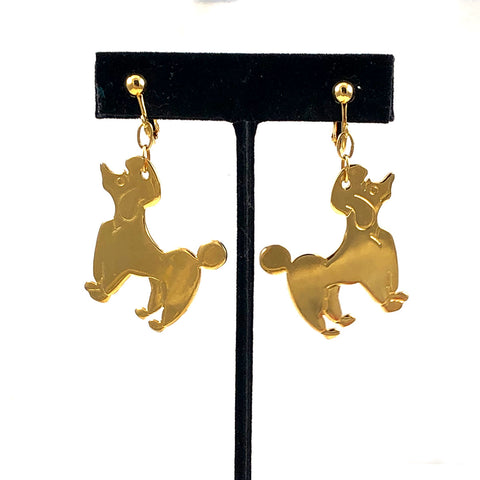 Gold Poodle Screw Back Earrings Mid Century