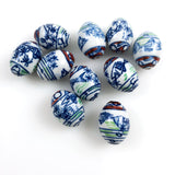 Large Blue & White Porcelain Oval Beads