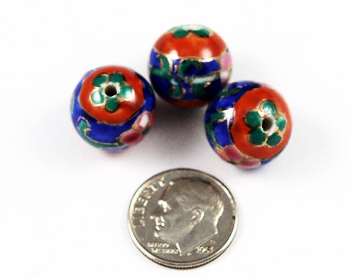 Red and Blue Floral Porcelain Beads
