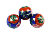 Red Blue Floral Enamel Beads