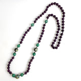Purple Jade, Aventurine & Black Cloisonne Beaded Necklace
