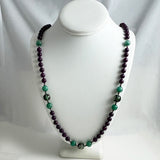 Purple Jade, Aventurine & Black Cloisonne Beaded Necklace