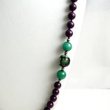 Purple Jade, Aventurine & Black Cloisonne Beaded Necklace