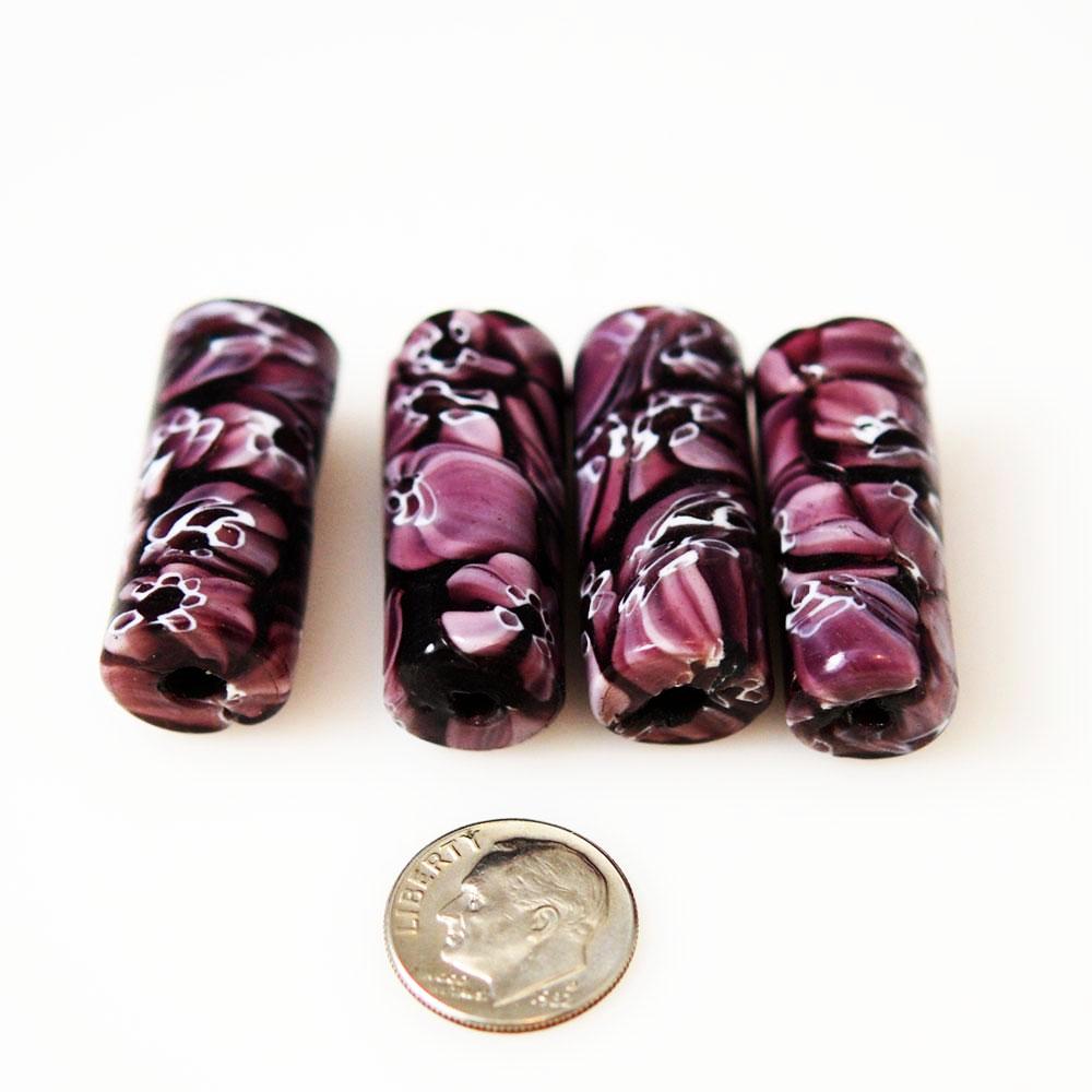Purple Millefiori Tube Beads