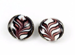 Purple and White Feather Lamp Work Beads- 2 beads 20mm