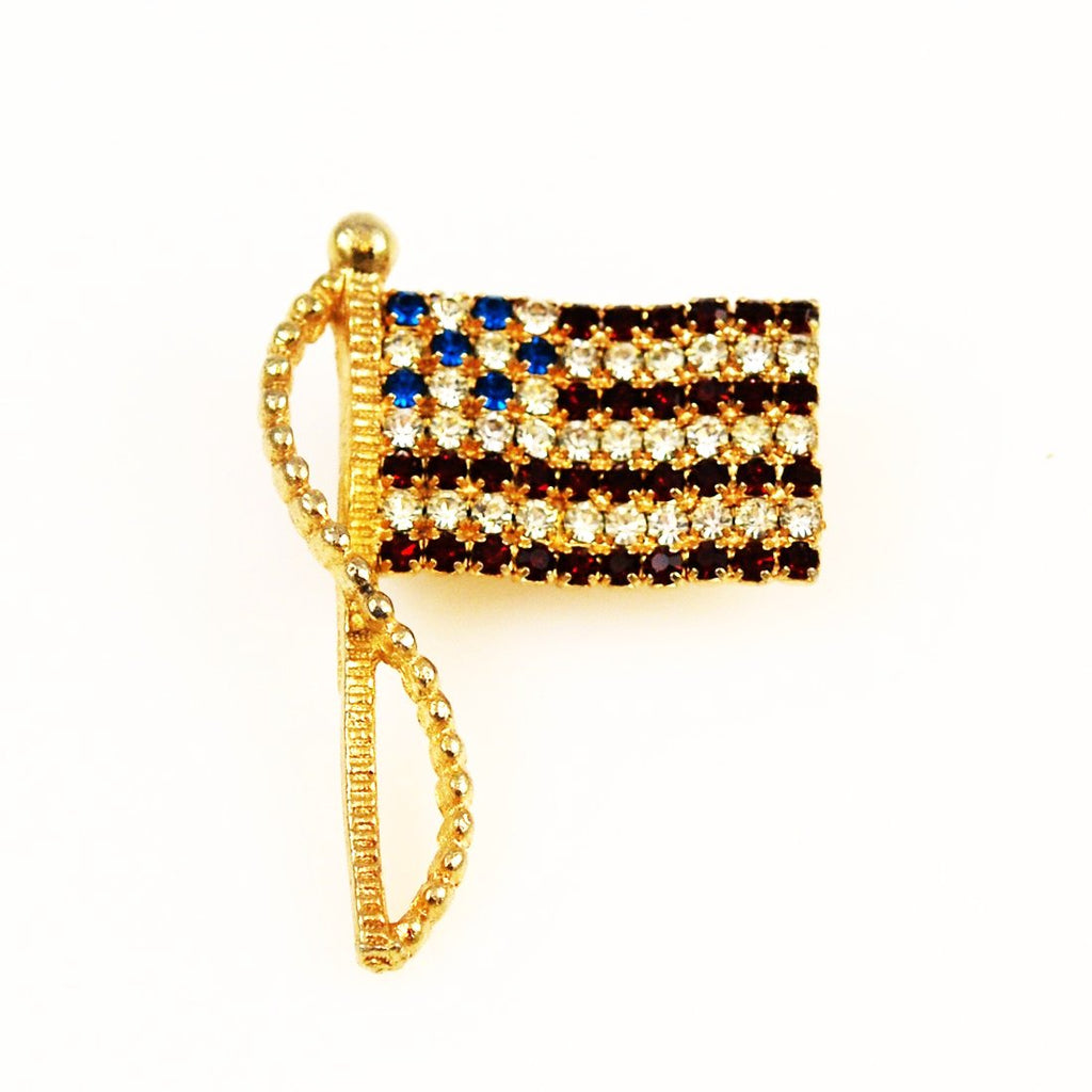 Rhinestone US Flag Brooch Vintage