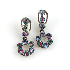 Silver Iris Rhinestone Clip Earrings Vintage Austrian Signed