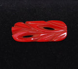 Red Bakelite Art Deco Carved Pin