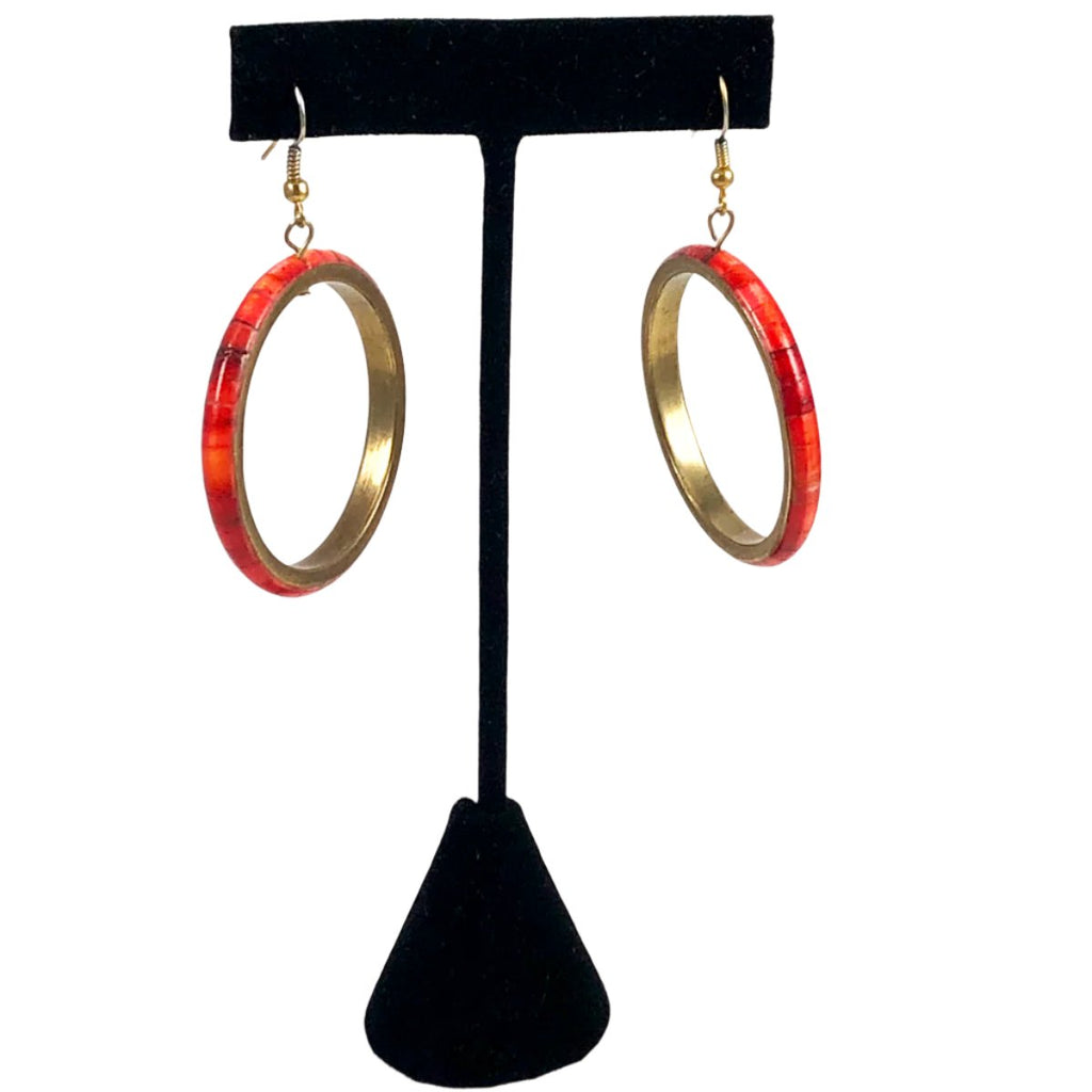 Red Bone Hoop Earrings Vintage