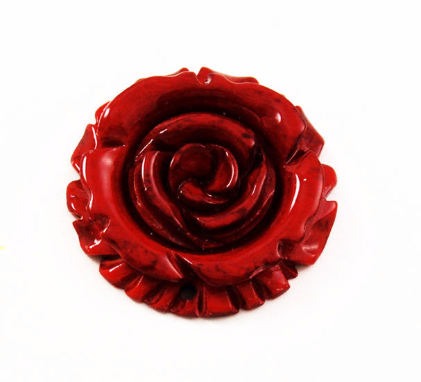 Carved Bone Red Rose Pendant