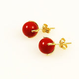 Italian Red Coral Earrings 14K Gold Posts