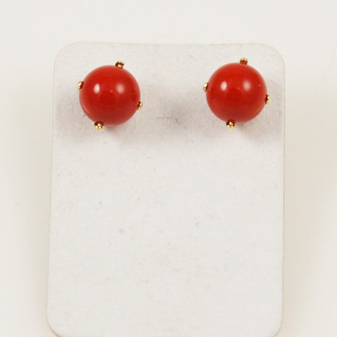 Italian Red Coral 7mm Earrings 14K Gold Posts