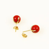 Italian Red Coral 7mm Earrings 14K Gold Posts