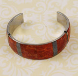 Red Coral & Stainless Bracelet