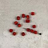 Italian Oxblood Red Coral Barrel Beads 