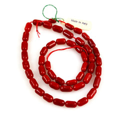 Italian Oxblood Red Coral Tubes Barrels Strand - All Natural