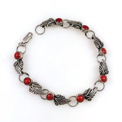 Sterling Silver Red Coral Link Bracelet Native American