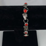 Native American Sterling Silver Red Coral Link Bracelet