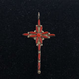 Red Coral Sterling Silver Petit Point Cross Pendant