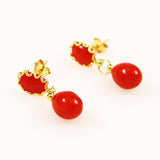 Italian Red Coral Drop Earrings 18Kt Gold