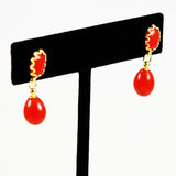 Italian Red Coral Drop Earrings 18Kt Gold