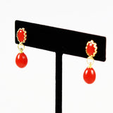 Italian Red Coral Drop Earrings 18Kt Gold