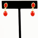 Italian Red Coral Drop Earrings 18Kt Gold