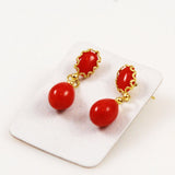 Italian Red Coral Drop Earrings 18Kt Gold