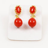Italian Red Coral Drop Earrings 18Kt Gold