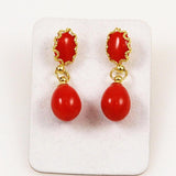 Italian Red Coral Drop Earrings 18Kt Gold