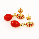 Italian Red Coral Drop Earrings 18Kt Gold