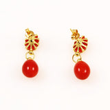 Italian Red Coral Drop Earrings 18Kt Gold