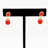 Italian Red Coral Drop Earrings 18Kt Gold