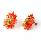 Victorian Branch Coral Earrings with Gilt Leaves
