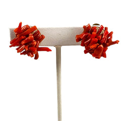 Red Branch Coral Earrings Screw Backs